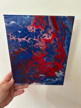 Abstract Fluid Art Red, White And Blue Original Painting “Dragons Breath” 8x10